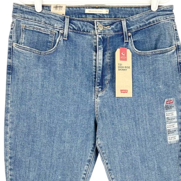 Levis 721 Women's High-Rise Skinny Stretch Blue Denim Jeans Size 16S Raw Hem NWT - Picture 3 of 15